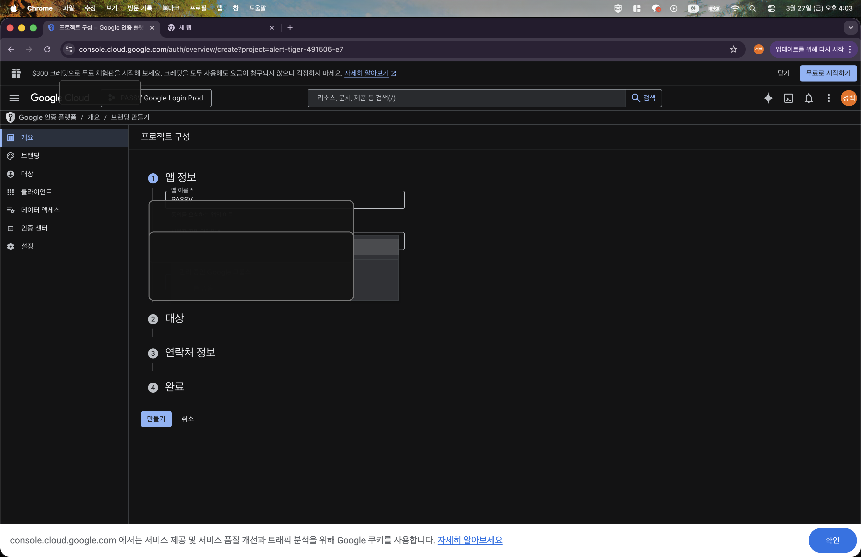 앱 정보 입력 완료